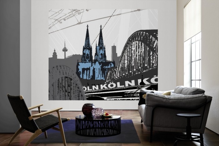 Die Design-Fototapete Köln Deutschland, Artwork als große Bildtapete im Wohnzimmer. Als Bildtapete ist die Design-Fototapete Köln Deutschland, Artwork ein besonderes Highlight auf Vliestapete.