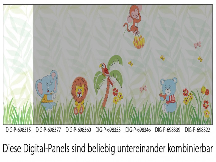 Das Panel ist Bestandteil des Gesamtmotives Dschungelfieber, ist aber auch einzeln einsetzbar.