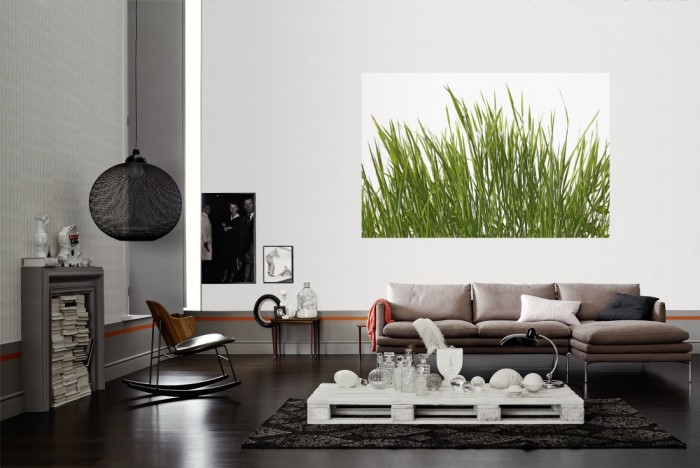 Die Fototapete Gras Detail als Wandbild im Wohnzimmer. Die Vlies-Fototapete Gras Detail verschönert als Wandbild Deine Wand.