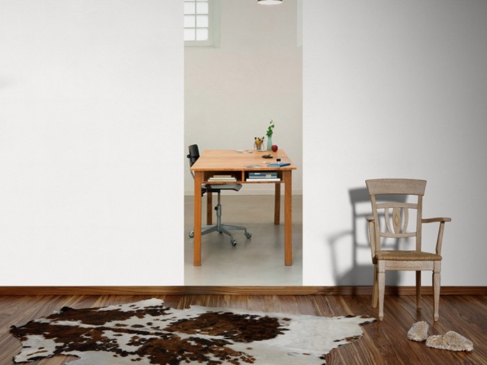 Ein Foto von dem 3D-Fotopanel Büro, Think about it tapeziert an der Wand. Bestelle Deine Bildtapete online.