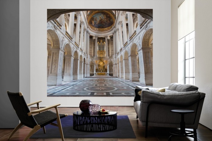 Die Fototapete Kapelle des Schloss Versailles als große Bildtapete im Wohnzimmer. Als Bildtapete ist die Fototapete Kapelle des Schloss Versailles ein besonderes Highlight auf Vliestapete.