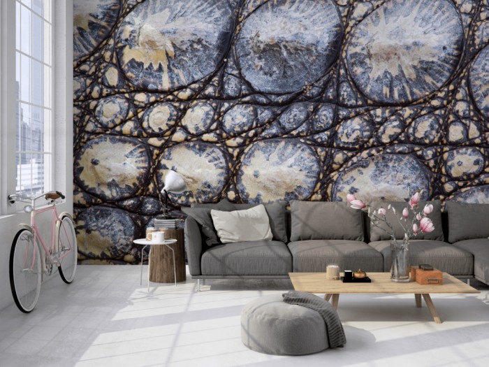 Die Fototapete Krokodilhaut auf einer großen Wand im Loft tapeziert. Die Fototapete Krokodilhaut wird individuell auf Deine Wand angepasst.