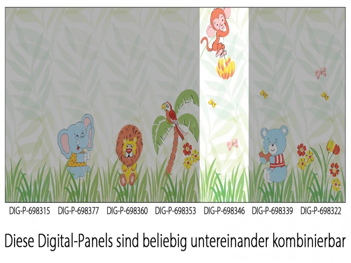 Das Panel ist Bestandteil des Gesamtmotives Dschungelfieber, ist aber auch einzeln einsetzbar.
