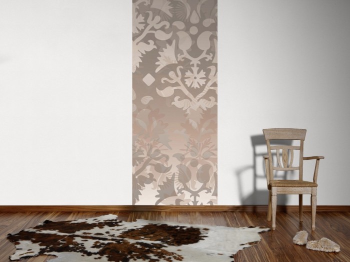 Ein Foto von dem Design-Fotopanel Moderne Ornamente Taupe, Artwork tapeziert an der Wand. Bestelle Deine Bildtapete online.