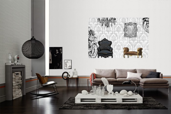 Die Design-Fototapete Barock Möbel, Artwork als Wandbild im Wohnzimmer. Die Vlies-Design-Fototapete Barock Möbel, Artwork verschönert als Wandbild Deine Wand.