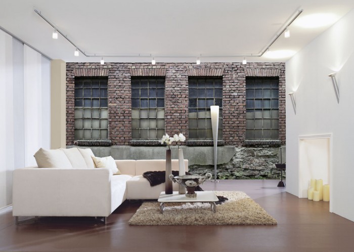 3D-Fototapete Ziegel Wand, verlassene Fabrik