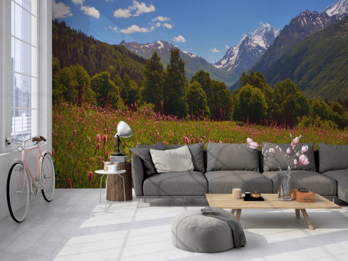 Die Fototapete Berglandschaft Rocky Mountains, San Juan auf einer großen Wand im Loft tapeziert. Die Fototapete Berglandschaft Rocky Mountains, San Juan wird individuell auf Deine Wand angepasst.