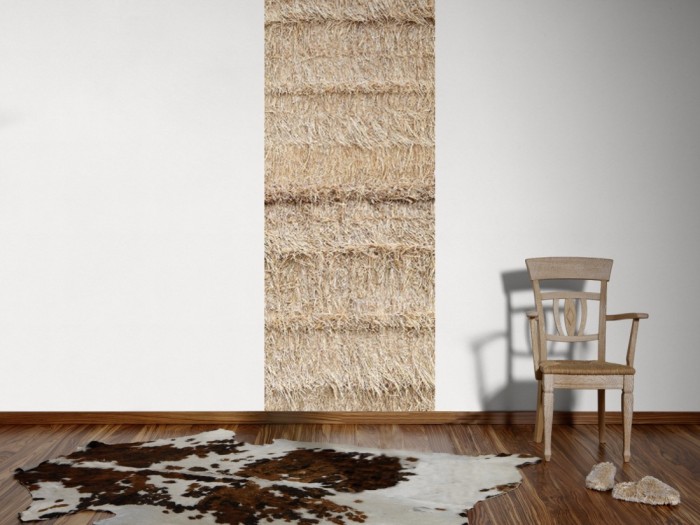 Ein Foto von dem 3D-Fotopanel Heuballen, Heu am Bauernhof tapeziert an der Wand. Bestelle Deine Bildtapete online.