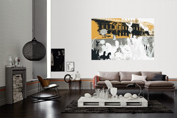Die Design-Fototapete Berlin Deutschland, Artwork als Wandbild im Wohnzimmer. Die Vlies-Design-Fototapete Berlin Deutschland, Artwork verschönert als Wandbild Deine Wand.