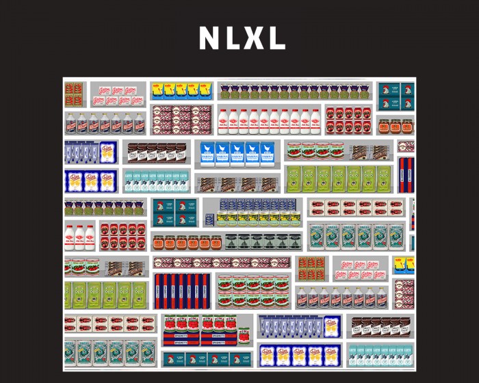 Flächenansicht der NLXL Tapete PNO-09 Supermarket von Paola Navone.