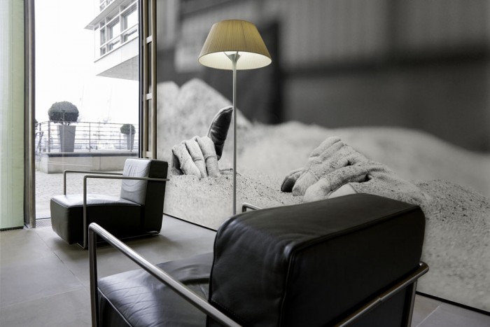 3D-Fototapete Handwerkers Handschuhe, schwarz-weiß