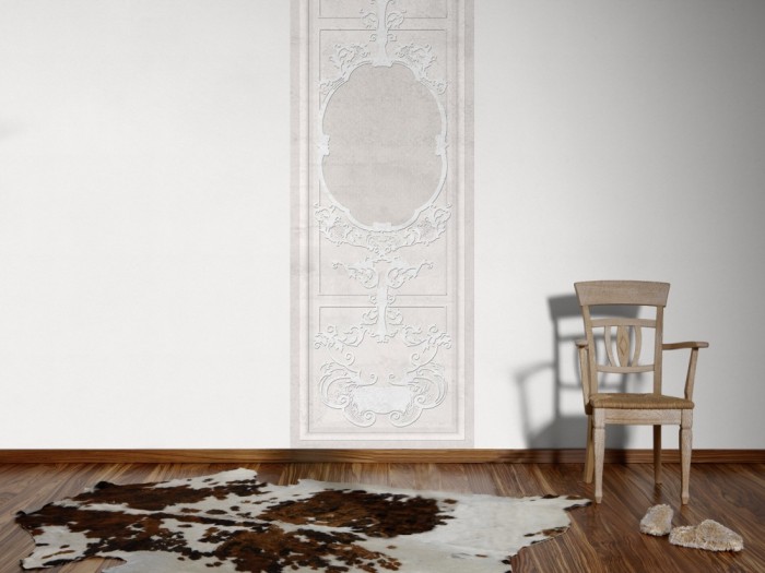 Ein Foto von dem Design-Fotopanel Wandbild aus Stuck tapeziert an der Wand. Bestelle Deine Bildtapete online.