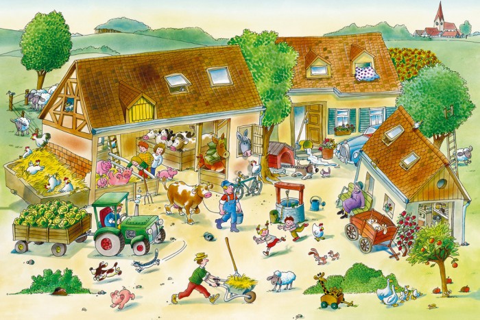 Jetzt bestellen » Fototapete Bauernhof, Wimmelbild für Kinder
