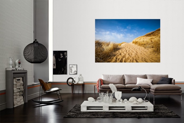 Die Fototapete Sylt, Dünenlandschaft als Wandbild im Wohnzimmer. Die Vlies-Fototapete Sylt, Dünenlandschaft verschönert als Wandbild Deine Wand.