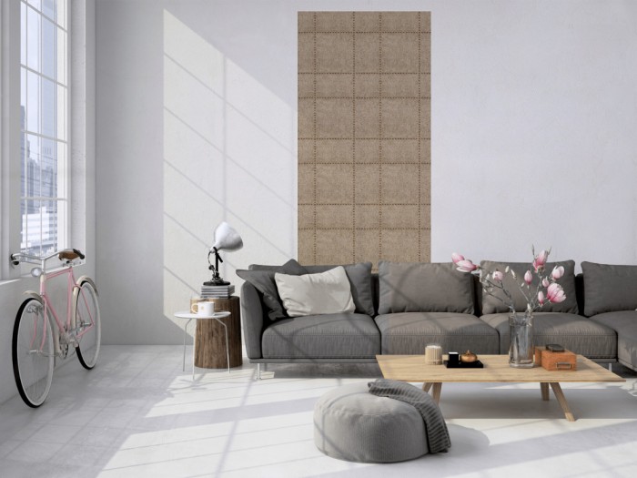 Das Design-Fotopanel Vintage Struktur Beige tapeziert in einem Loft. Bestelle die Bildtapete für Deine Wand online.