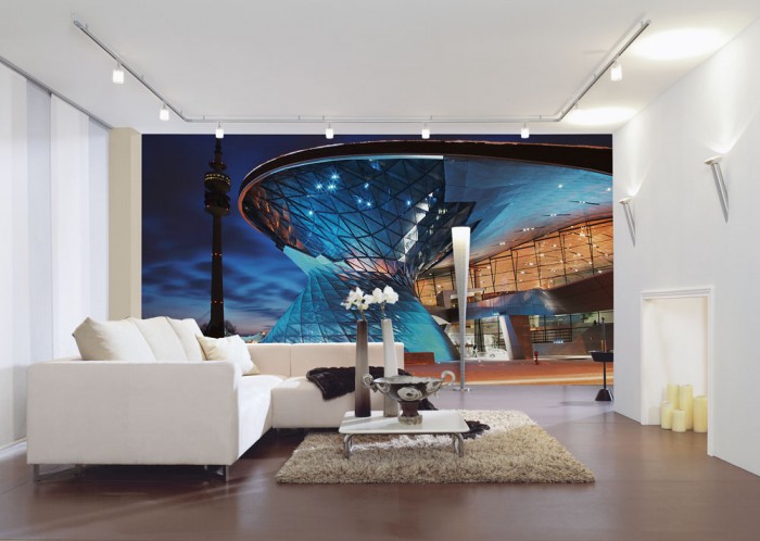 3D-Fototapete München, BMW World bei Nacht