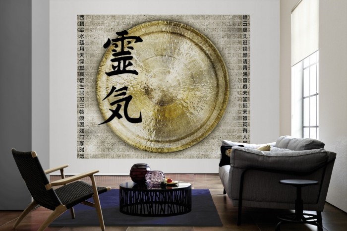 Die Design-Fototapete Chinesische Schrift, Artwork als große Bildtapete im Wohnzimmer. Als Bildtapete ist die Design-Fototapete Chinesische Schrift, Artwork ein besonderes Highlight auf Vliestapete.