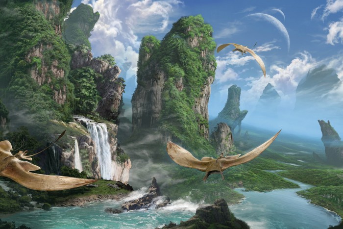 Die Fototapete Fantasy, Landschaft mit Flugsauriern, eine Vlies-Fototapete bei Livingwalls Cologne online kaufen. Die Fototapete Fantasy, Landschaft mit Flugsauriern ist eine Fototapete auf Maß.