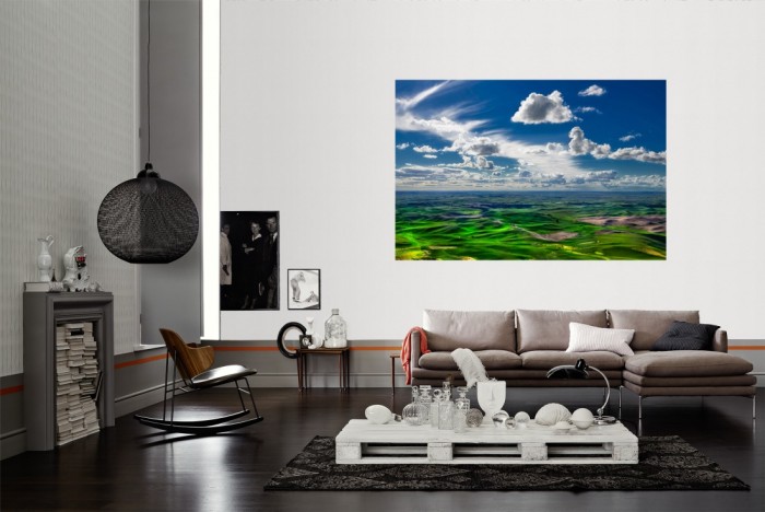 Die Fototapete Hügellandschaft in Amerika im Sommer als Wandbild im Wohnzimmer. Die Vlies-Fototapete Hügellandschaft in Amerika im Sommer verschönert als Wandbild Deine Wand.