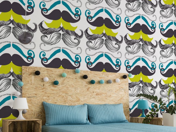 Raumansicht der Selected Walls Tapete Lyon Moustaches Wallpaper Col. 01