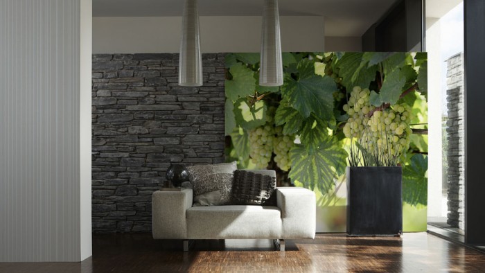 3D-Fototapete Weintrauben an der Weinrebe