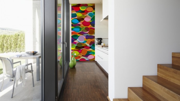 Ein Foto von dem 3D-Design-Fotopanel Formen in Bewegung, Artwork tapeziert in der Küche. Bestelle Deine Bildtapete online.