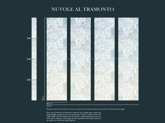 Bestellhinweis zu der Fornasetti Tapete 114/3006 Nuvole al Tramonto