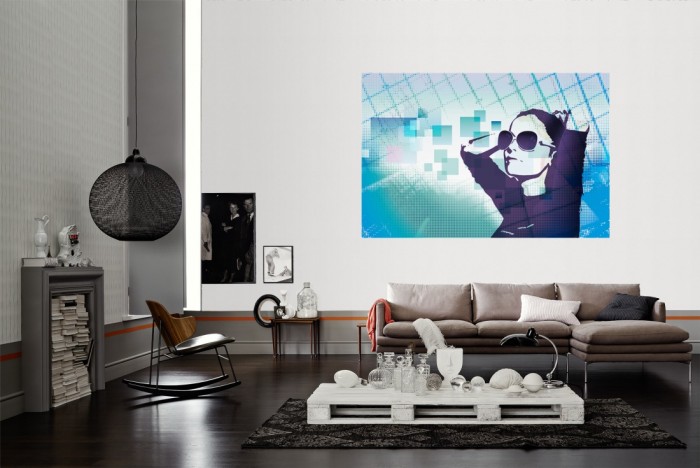 Die Design-Fototapete Geometrie Lifestyle Portrait als Wandbild im Wohnzimmer. Die Vlies-Design-Fototapete Geometrie Lifestyle Portrait verschönert als Wandbild Deine Wand.