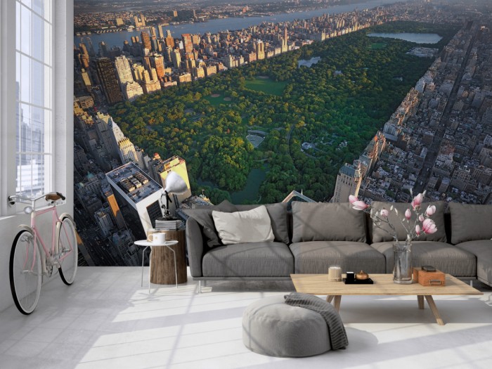 Die Fototapete Manhattan, New York, Central Park auf einer großen Wand im Loft tapeziert. Die Fototapete Manhattan, New York, Central Park wird individuell auf Deine Wand angepasst.