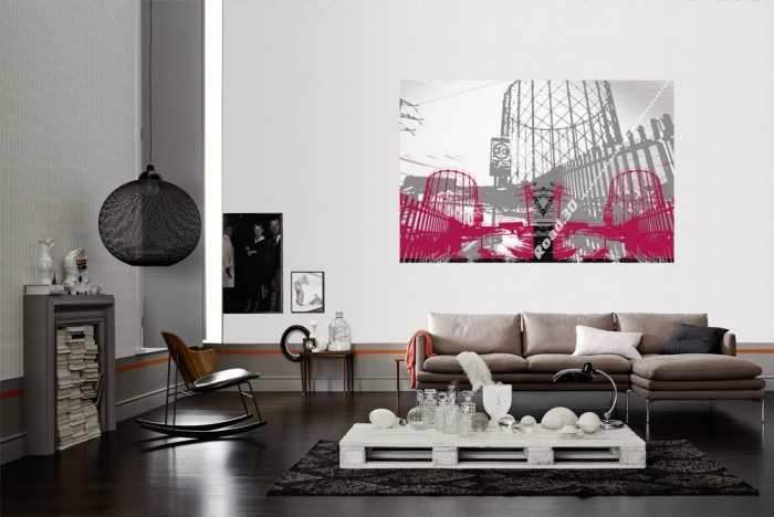 Die Designer-Fototapete Industrie, Artwork by Mylumi als Wandbild im Wohnzimmer. Die Vlies-Designer-Fototapete Industrie, Artwork by Mylumi verschönert als Wandbild Deine Wand.