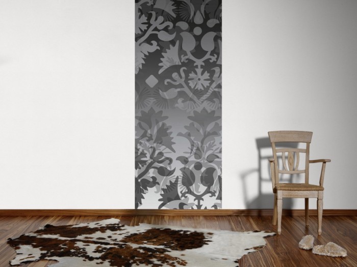 Ein Foto von dem Design-Fotopanel Moderne Ornamente Grau, Artwork tapeziert an der Wand. Bestelle Deine Bildtapete online.