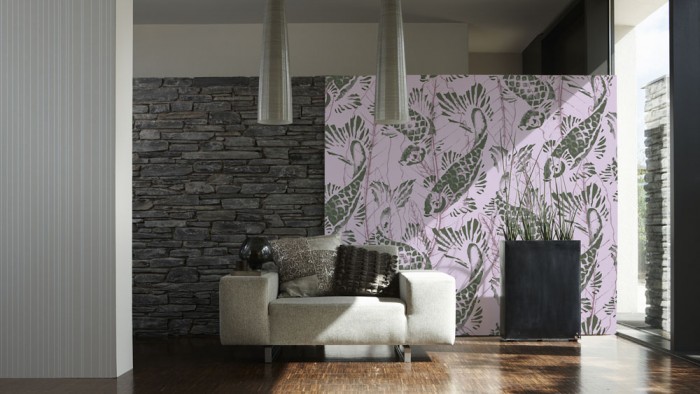 Designer-Fototapete Koi Fische und Blätter, Artwork by Mylumi