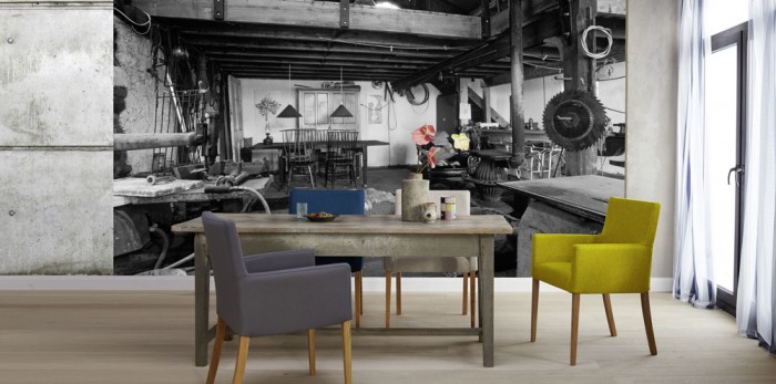 3D-Fototapete Wohnen im Bauernhaus, schwarz-weiß