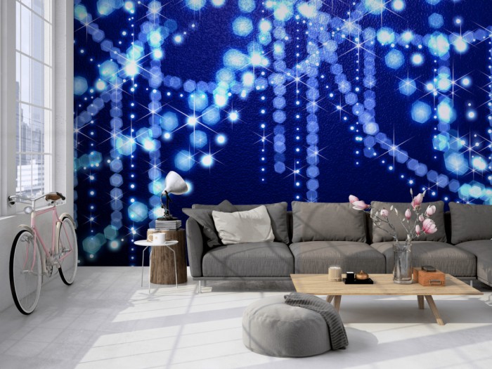 Die Design-Fototapete Glamour der Kristalle auf einer großen Wand im Loft tapeziert. Die Design-Fototapete Glamour der Kristalle wird individuell auf Deine Wand angepasst.