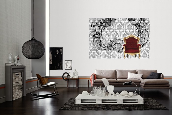 Die Design-Fototapete Barock Sessel, Artwork als Wandbild im Wohnzimmer. Die Vlies-Design-Fototapete Barock Sessel, Artwork verschönert als Wandbild Deine Wand.