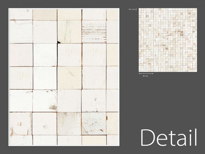 Detailansicht der Holztapete von NLXL PHE-21 Piet Hein Eek Mosaik Squares White Wallpaper