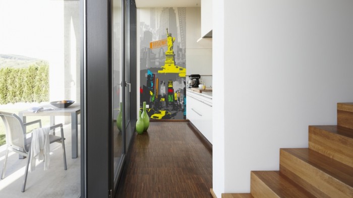 Ein Foto von dem 3D-Design-Fotopanel New York USA, Artwork tapeziert in der Küche. Bestelle Deine Bildtapete online.