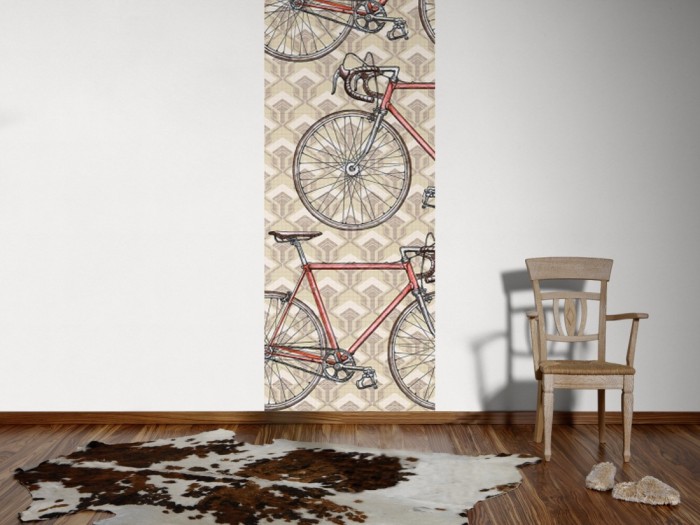Ein Foto von dem Design-Fotopanel Retro Fahrräder, Zeichnung tapeziert an der Wand. Bestelle Deine Bildtapete online.