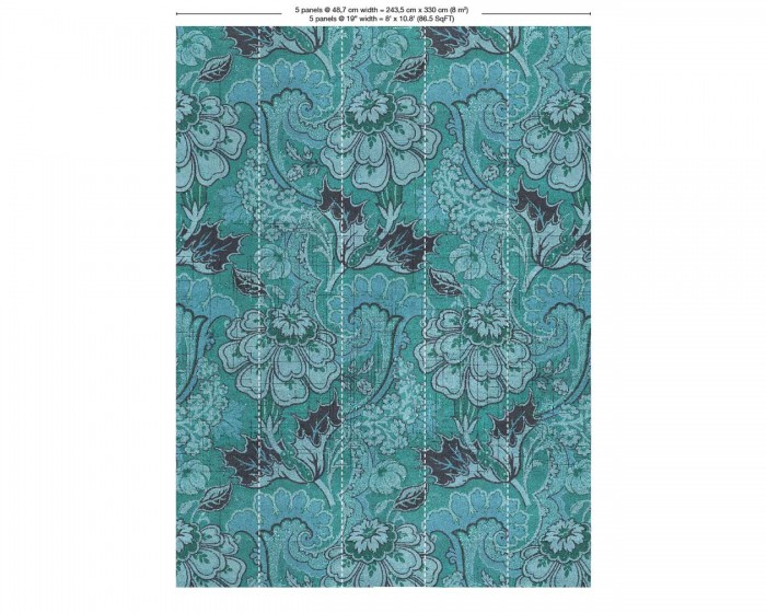 Abmessungen der NLXL Tapete MRV-03 Big Pattern Paola von Mr & Mrs Vintage, in der Variante mit 5 Bahnen.