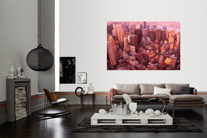 Die Fototapete New York von oben, Grafik-Design als Wandbild im Wohnzimmer. Die Vlies-Fototapete New York von oben, Grafik-Design verschönert als Wandbild Deine Wand.