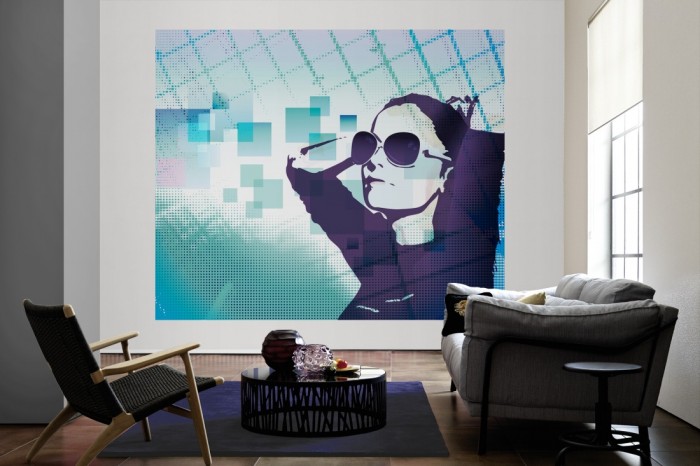 Die Design-Fototapete Geometrie Lifestyle Portrait als große Bildtapete im Wohnzimmer. Als Bildtapete ist die Design-Fototapete Geometrie Lifestyle Portrait ein besonderes Highlight auf Vliestapete.