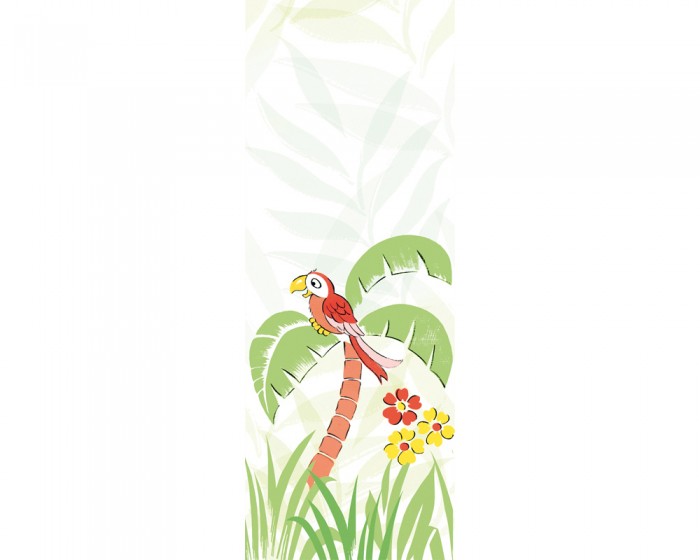 Die Design-Fotopanel Kindertapete Dschungelfieber, Papagei auf Palme einfach online bestellen. Das gesamte Wandbild Dschungelfieber besteht aus sieben unterschiedlichen Design-Fotopanels.