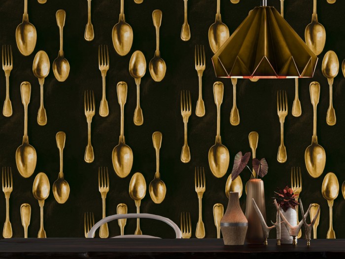 Raumansicht der Selected Walls Tapete Bergamo Cutlery Wallpaper Col. 02
