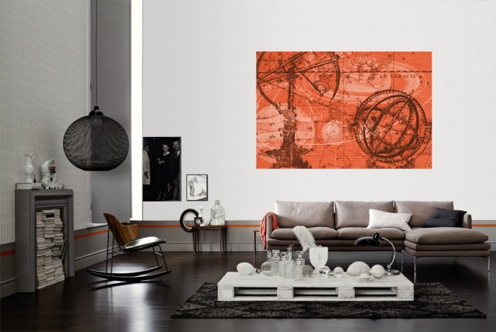 Die Designer-Fototapete Antike Astronomie, Artwork by Mylumi als Wandbild im Wohnzimmer. Die Vlies-Designer-Fototapete Antike Astronomie, Artwork by Mylumi verschönert als Wandbild Deine Wand.