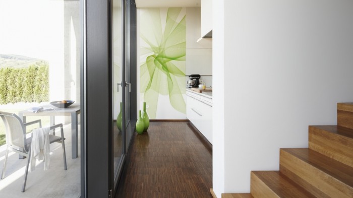 Ein Foto von dem 3D-Design-Fotopanel Plastische Form Grün, Artwork tapeziert in der Küche. Bestelle Deine Bildtapete online.