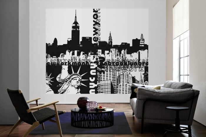 Die Design-Fototapete New York USA, Artwork als große Bildtapete im Wohnzimmer. Als Bildtapete ist die Design-Fototapete New York USA, Artwork ein besonderes Highlight auf Vliestapete.
