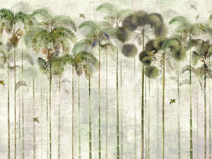 Ansicht der grünen Dschungeltapete Animal Palms Wallpaper