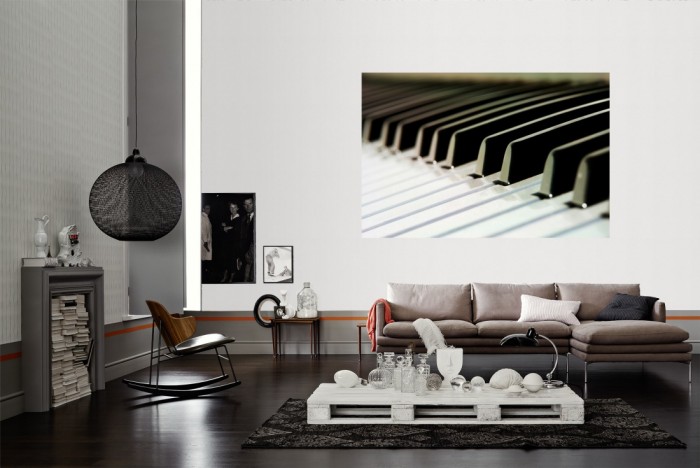 Die Fototapete Klavier, Musik als Wandbild im Wohnzimmer. Die Vlies-Fototapete Klavier, Musik verschönert als Wandbild Deine Wand.