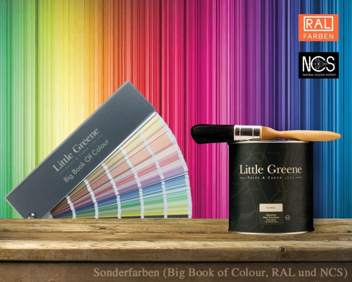 Englische Farbe von Little Greene ist in vielen weiteren Farbtönen aus dem Big Book of Colour sowie getönt nach RAL oder NCS Farbtönen verfügbar.