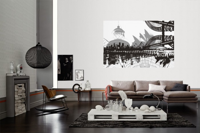 Die Design-Fototapete Sydney Australien, Artwork als Wandbild im Wohnzimmer. Die Vlies-Design-Fototapete Sydney Australien, Artwork verschönert als Wandbild Deine Wand.